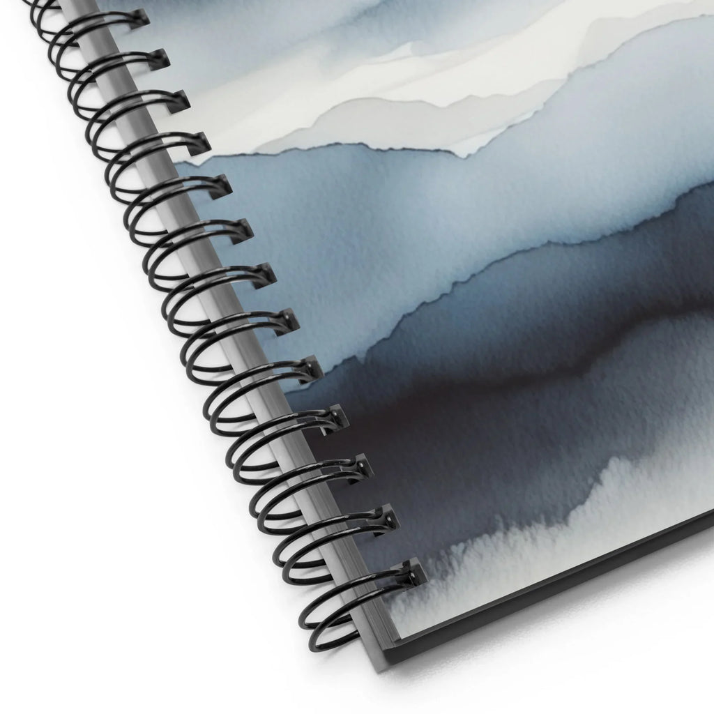 Carnet à spirale couverture motif aquarelle bleu et blanc, vue de détail