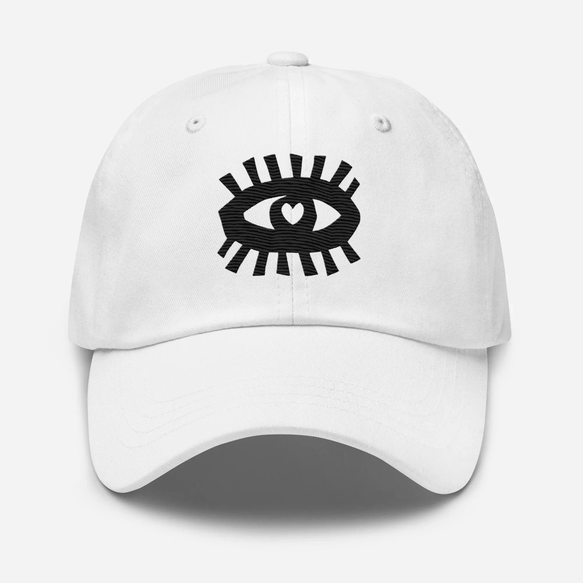 Casquette blanche unisexe avec motif œil noir et cœur, accessoire mode original
