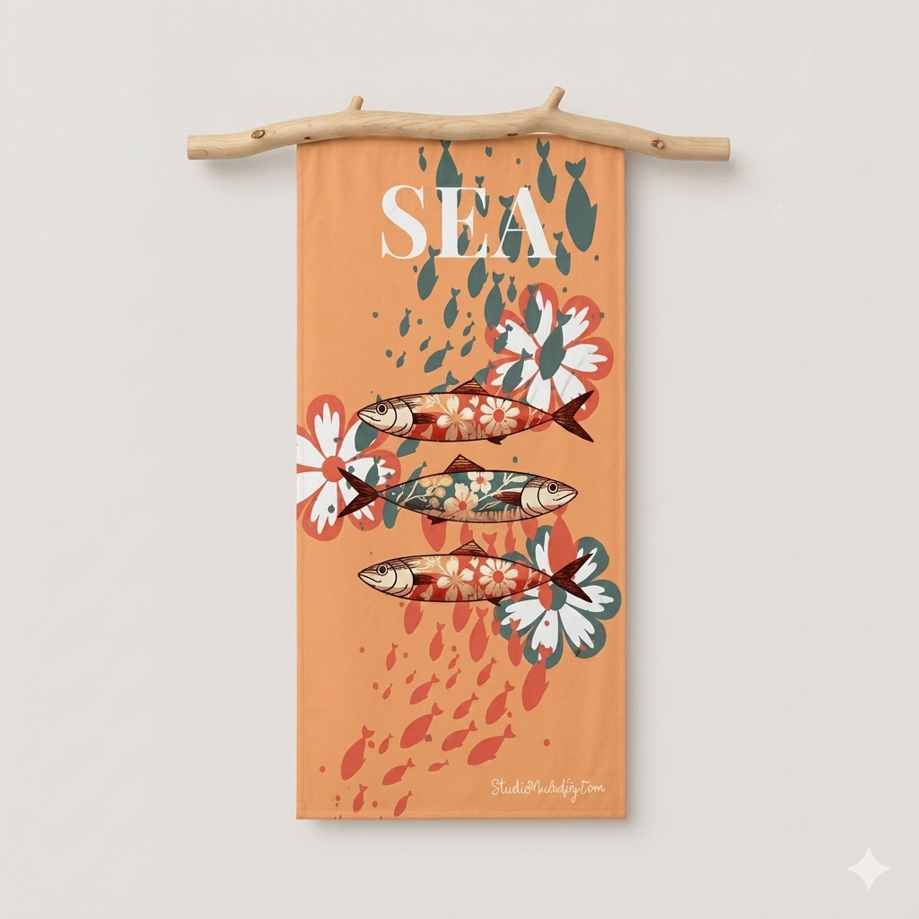 Serviette de Plage Fleurie Design Poissons Vintage