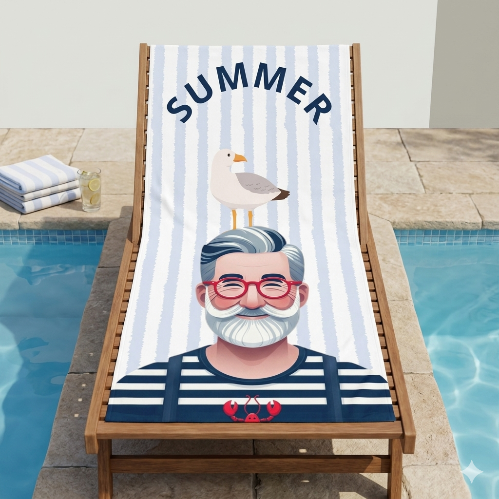 Serviette de Plage Douce Imprimée – Design Marin Vintage Homme Été