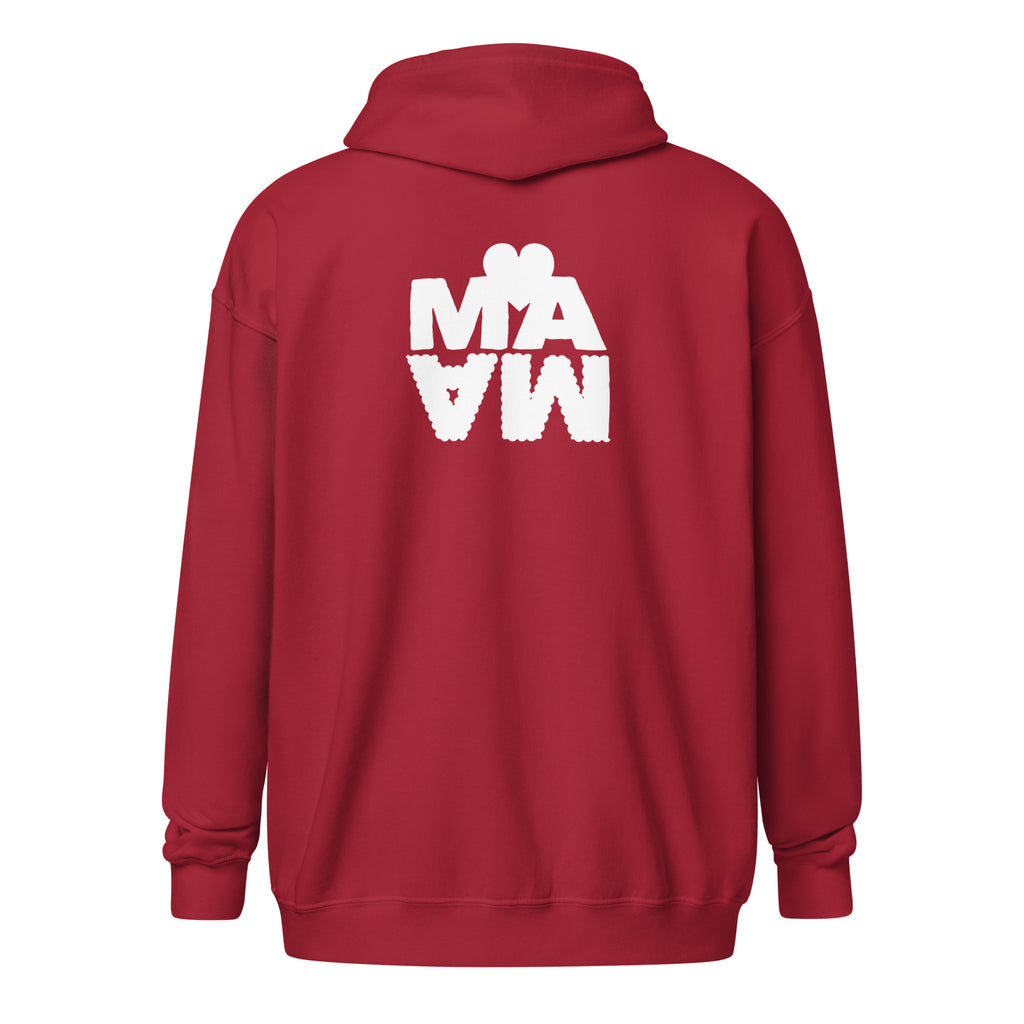 Sweat à capuche femme couleur rouge avec motif original MAMA blanc, zip, cadeau fête des mères