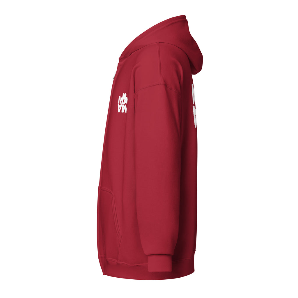 Sweat à capuche femme couleur rouge avec motif original MAMA blanc, zip, cadeau fête des mères