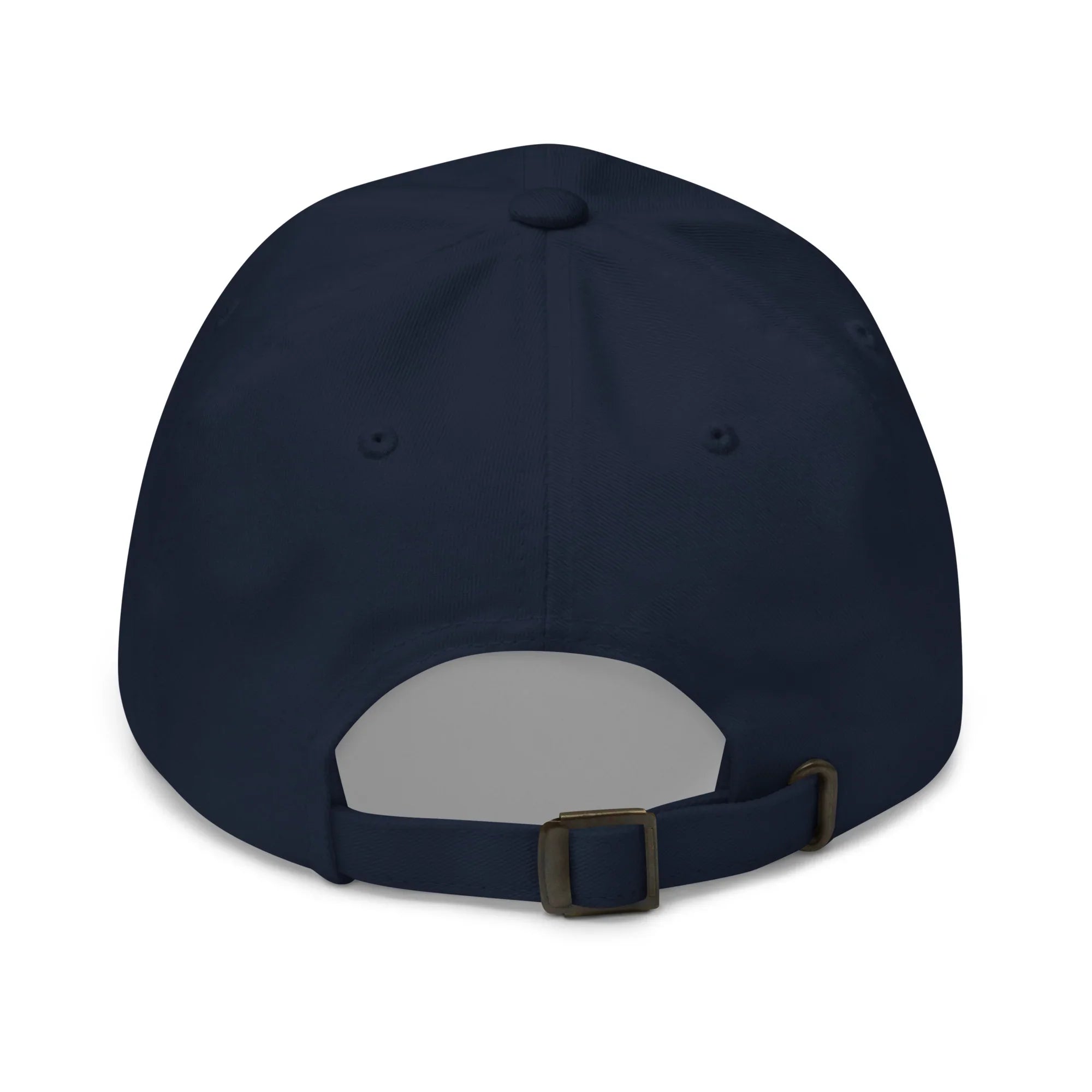 Casquette classique bleu marine vue de dos avec boucle de réglage en métal.